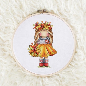 Tilda Cross Stitch Pattern PDF, Autumn cross stitch, Nursery Counted Cross Stitch, Doll Embroidery, Cute Embroidery Design Digital PDF File