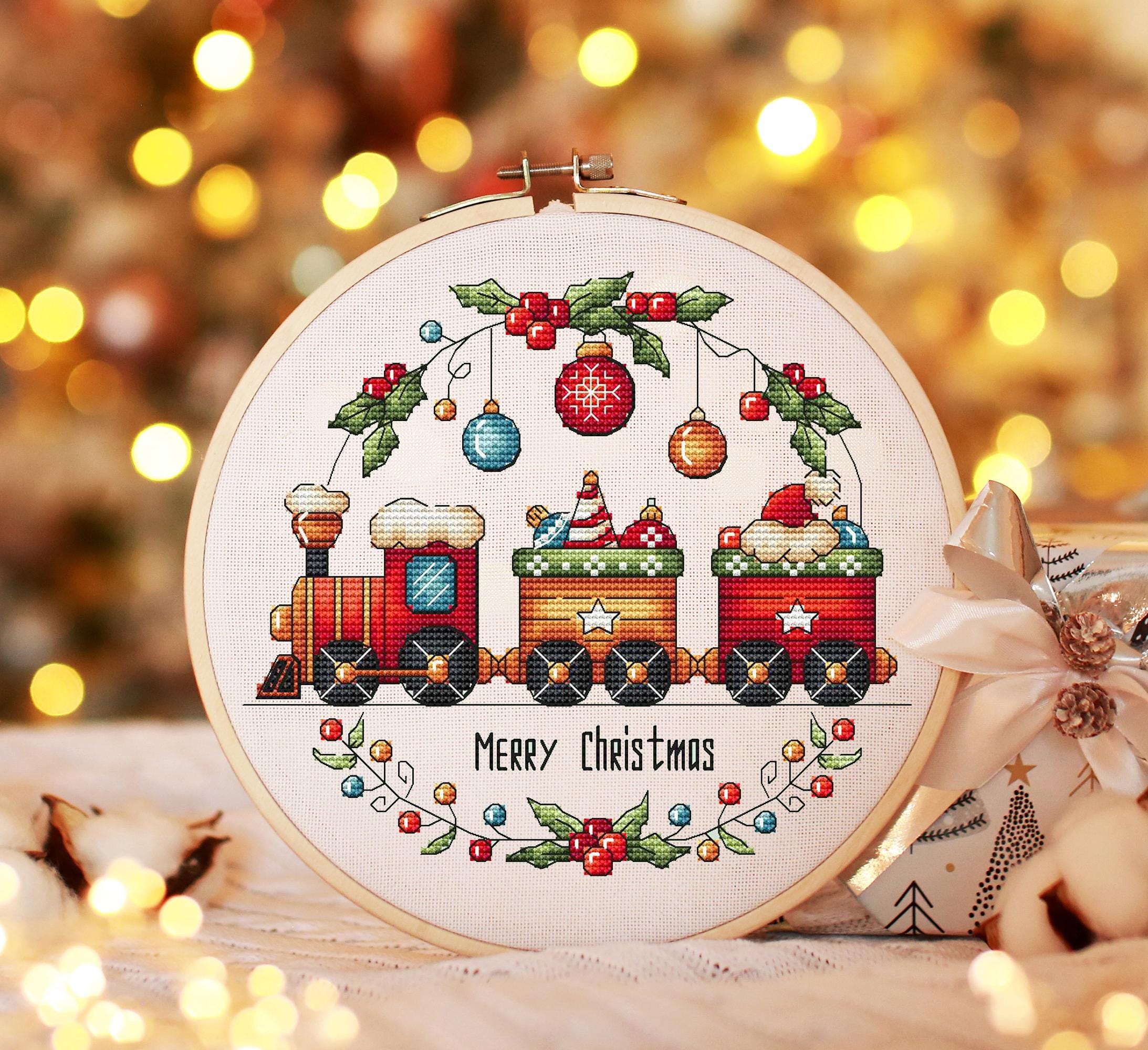 Weihnachten Zug Santa Express Kreuzstich Muster, fröhliche und helle Zug Handstickerei Instant Download Weihnachtsgeschenke und süße Leckereien