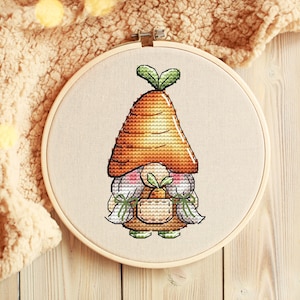 Schema punto croce gnomo PDF, punto croce contato nano, ricamo a mano cappello divertente, file digitale disegno ricamo gnomo da giardino carino