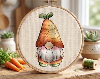 Carrot Gnome Cross Stitch Pattern, Funny Embroidery Design (PDF)