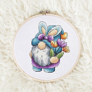 Gnome Cross stitch pattern PDF, Easter Gnomes Counted Cross Stitch, Cute Gnome Embroidery Instant Download File, Easter Decor
