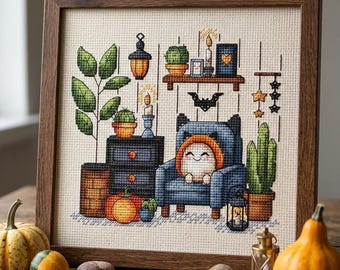 Halloween Ghost Cross Stitch Pattern, Pumpkin Decor (PDF)