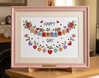 Happy Valentine's Day Cross Stitch Pattern PDF Instant Download Digital File Embroidery