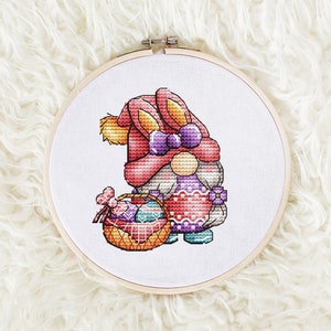 Gnome Cross stitch pattern PDF, Easter Gnomes Counted Cross Stitch, Cute Gnome Embroidery Instant Download File, Easter Decor