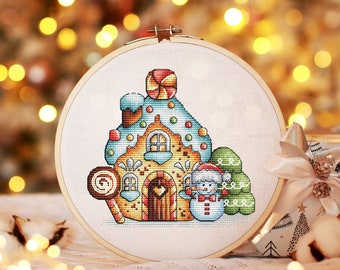 Noël Cross Stitch Pattern PDF, Gingerbread House Counted Cross Stitch, Winter Embroidery Digital Pattern PDF