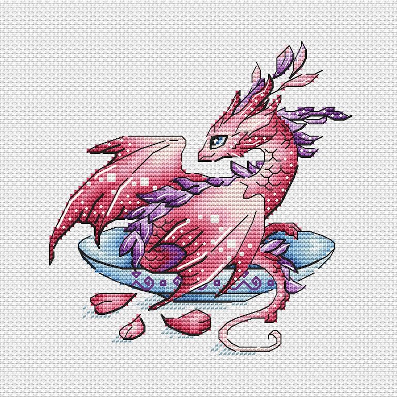 Dragon Cross Stitch Pattern PDF Pink Dragon Cross Stitch Etsy
