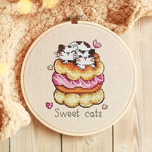 Cat Cross Stitch Pattern PDF, Sweet cats Cross Stitch, Kitchen Decor, Kitty Cross Stitch, Instant Download