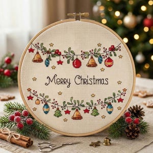 Christmas Wreath Cross Stitch Pattern PDF Instant Download Digital File Embroidery