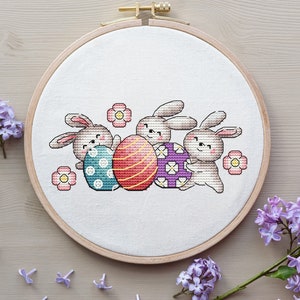 Modèle PDF de point de croix de Pâques, lapins de Pâques au point de croix, cadeau maison drôle, broderie de décoration de Pâques fichier PDF à téléchargement immédiat