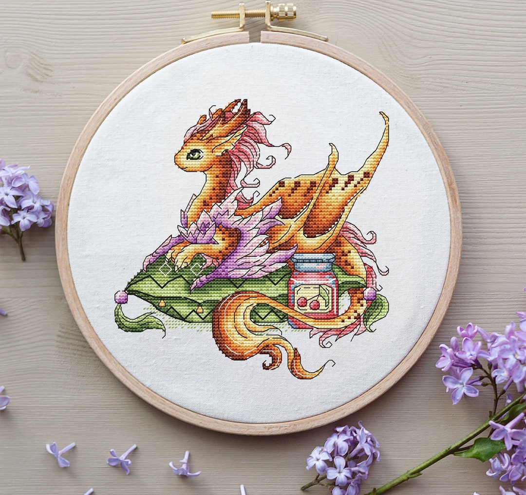 Dragon Cross Stitch Pattern PDF, Dragon With Jam Cross Stitch, Fantasy ...