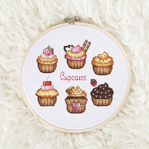 Cupcakes Cross stitch pattern PDF, Sweet Cupcakes Set Counted Cross Stitch, Kitchen Decor, Cute Embroidery Instant Download File