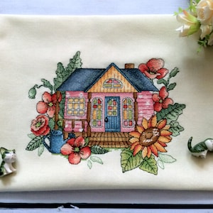 Summer House Cross Stitch Pattern PDF, Cute Flowers House Counted Cross Stitch, Poppies Embroidery Pattern, Summer Decor Digital Design PDF