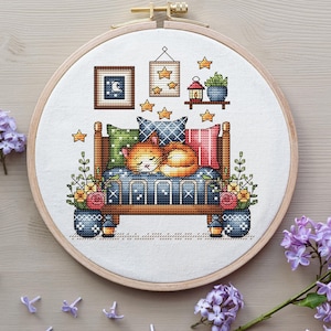 Cute cat Cross Stitch Pattern, Animal Counted Cross Stitch, Cute Kawaii Cat Embroidery,Kitten Cross Stitch Digital File Instant Download PDF