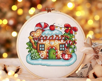 Christmas Cross Stitch Pattern PDF, Gingerbread house Counted Cross Stitch, Christmas Decoration, Winter Embroidery Digital Pattern PDF