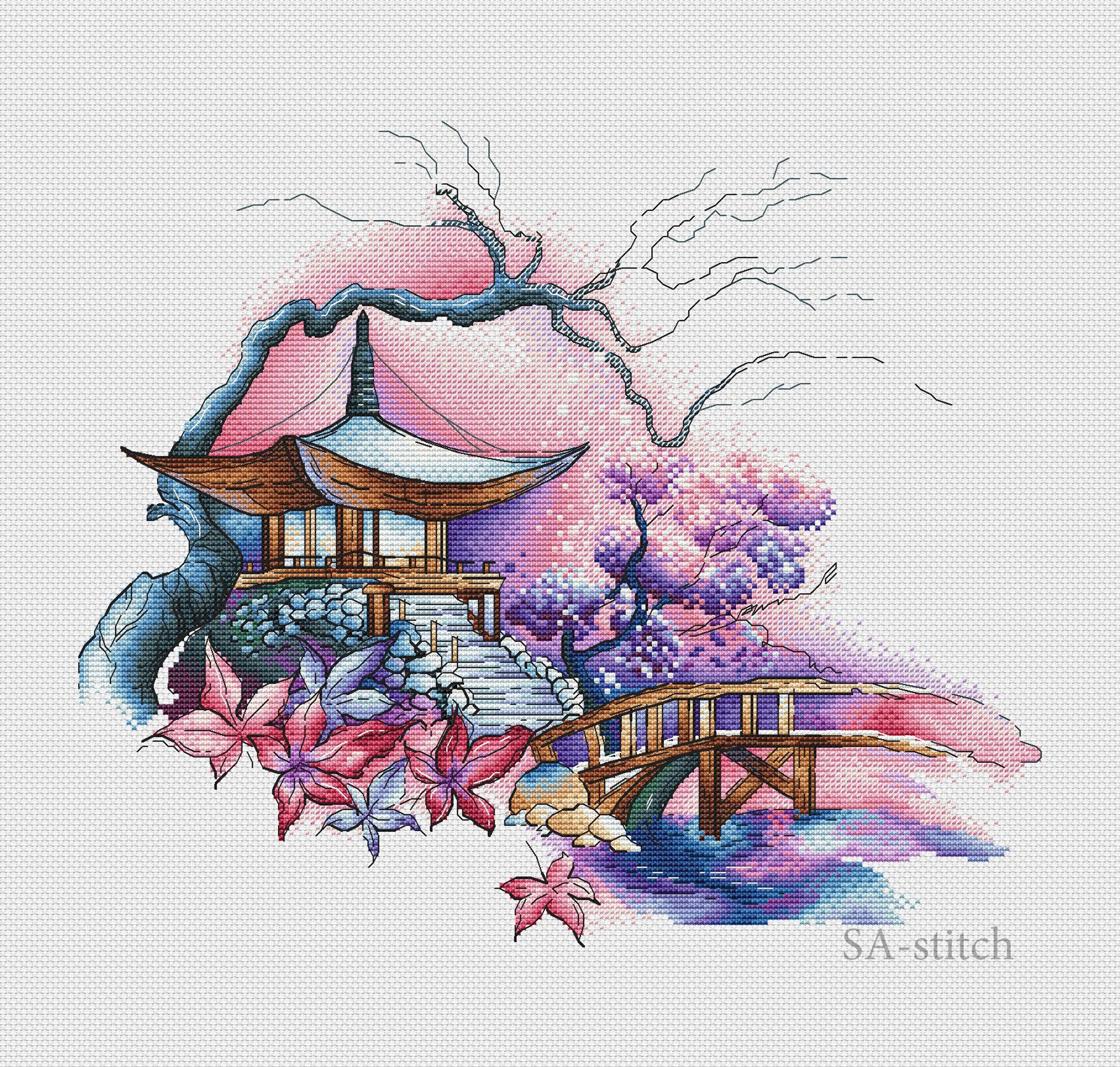 Japanese garden Cross Stitch Pattern PDF Instant Download - Etsy México