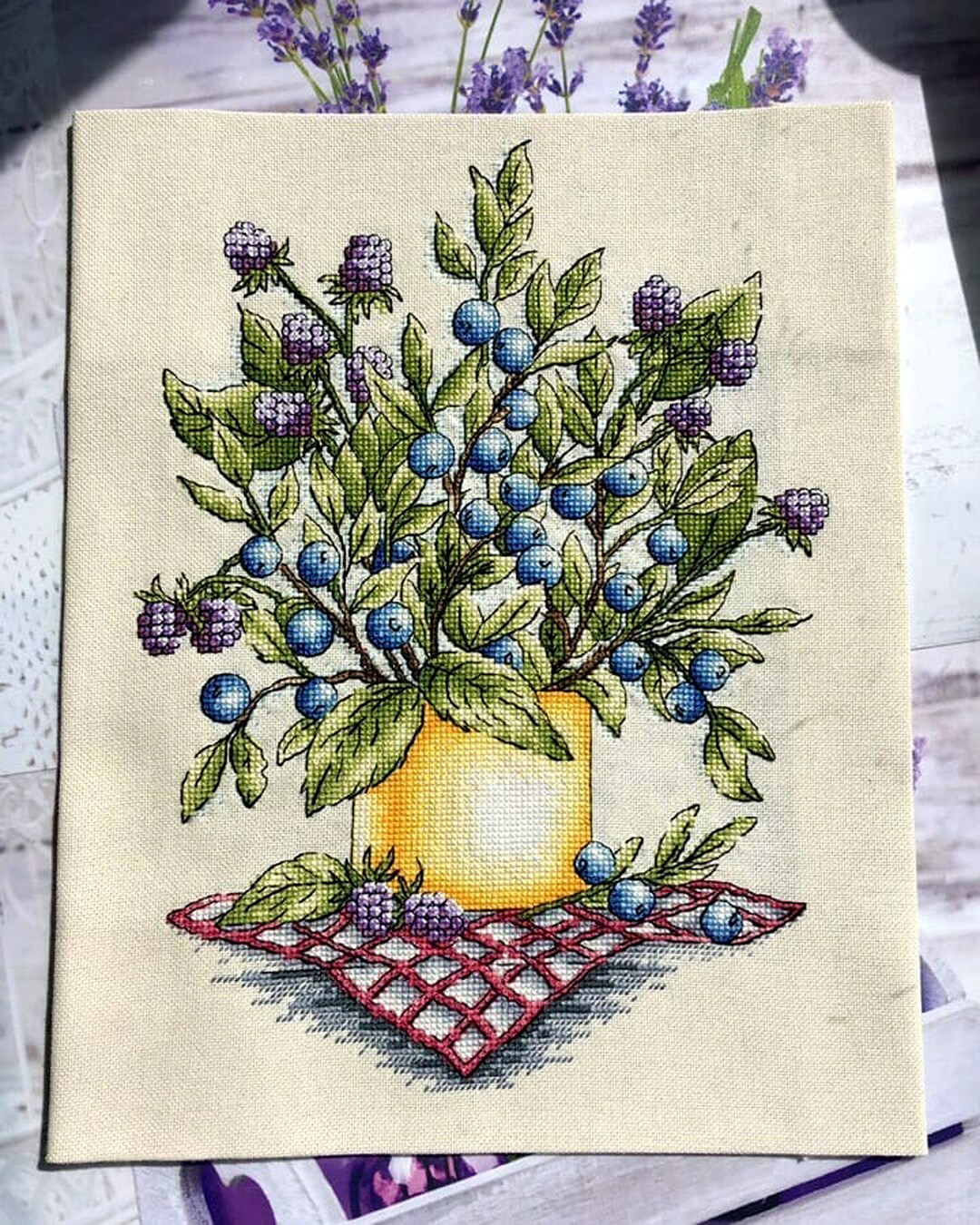 Bouquet With Blueberries Cross Stitch Pattern PDF, Berries Counted