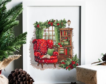 Christmas Cross Stitch Pattern PDF, Merry Christmas Counted Cross Stitch, Holiday Joy Hand Embroidery, Cute Winter Decor Design Digital File