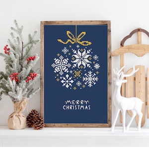 Christmas Snowball Cross stitch pattern PDF, Christmas Ornaments pattern, Merry Christmas Cross Stitch, Holiday Winter Decor Design PDF File