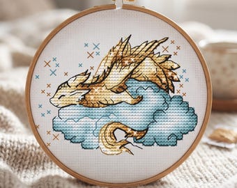 Sleeping Dragon Cross Stitch Pattern, Fantasy Art (PDF Download)