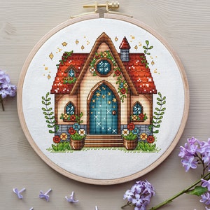 House Cross Stitch Pattern Digital Download, Magic House Embroidery, Fairytale House Cross Stitch, Spring Decor, Cozy House Pattern PDF