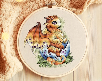 Dragon Cross Stitch Pattern PDF, Golden Dragon Baby Cross Stitch, Fantasy Cross Stitch, Cute Cross Stitch, Modern Cross Stitch Design