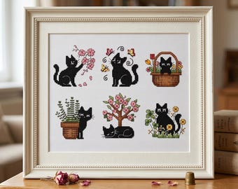 Black Cats Cross Stitch Pattern, Kitten Embroidery Design (PDF Pattern)