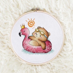Padrão de ponto cruz de urso PDF download instantâneo, ponto cruz de urso com bóia salva-vidas, ponto cruz contado de animais, ponto cruz de urso de pelúcia fofo