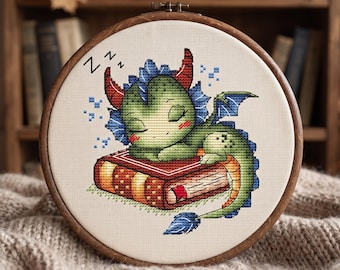 Schema per punto croce del drago addormentato, libro fantasy in PDF