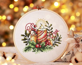 Christmas Cross Stitch Pattern PDF, Christmas candles Counted Cross Stitch, Winter Embroidery Digital Pattern PDF