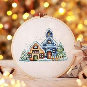 Christmas Cross Stitch Pattern PDF, Winter house Counted Cross Stitch, Winter Embroidery Digital Pattern PDF