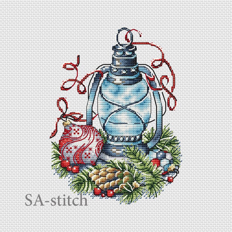 Christmas Cross Stitch Pattern PDF Lantern Counted Cross Etsy