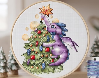 Christmas Dragon Cross Stitch Pattern, Fantasy Holiday (PDF Pattern)