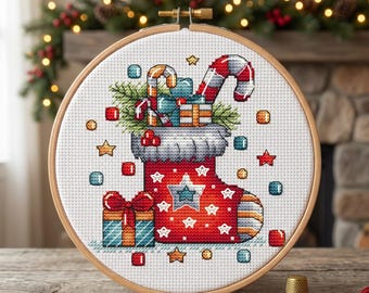 Christmas Stocking Cross Stitch Pattern, New Year Embroidery (PDF Pattern)