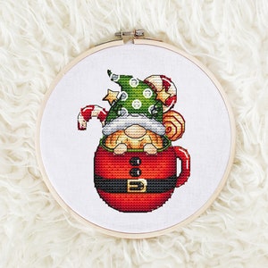 Gnome Cross stitch pattern PDF, Christmas gnome in the cup Counted Cross Stitch, Cute Home Gift, Gnome Embroidery Design Digital PDF File