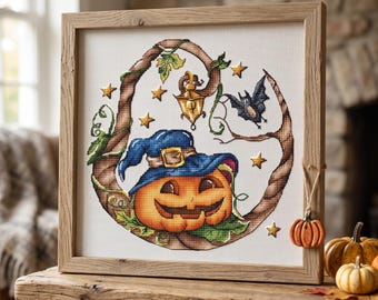 Funny Pumpkin Cross Stitch Pattern, Halloween Embroidery (PDF)