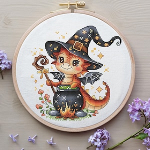 Dragon Wizard Cross Stitch Pattern PDF, Dragon Counted Cross Stitch, Fantasy Cross Stitch, Cute Cross Stitch Instant Download