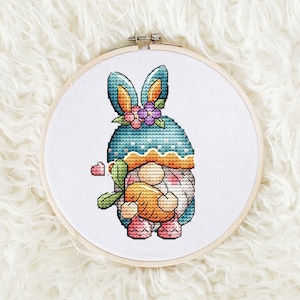 Gnome Cross stitch pattern PDF, Easter Gnomes Counted Cross Stitch, Cute Gnome Embroidery Instant Download File, Easter Decor