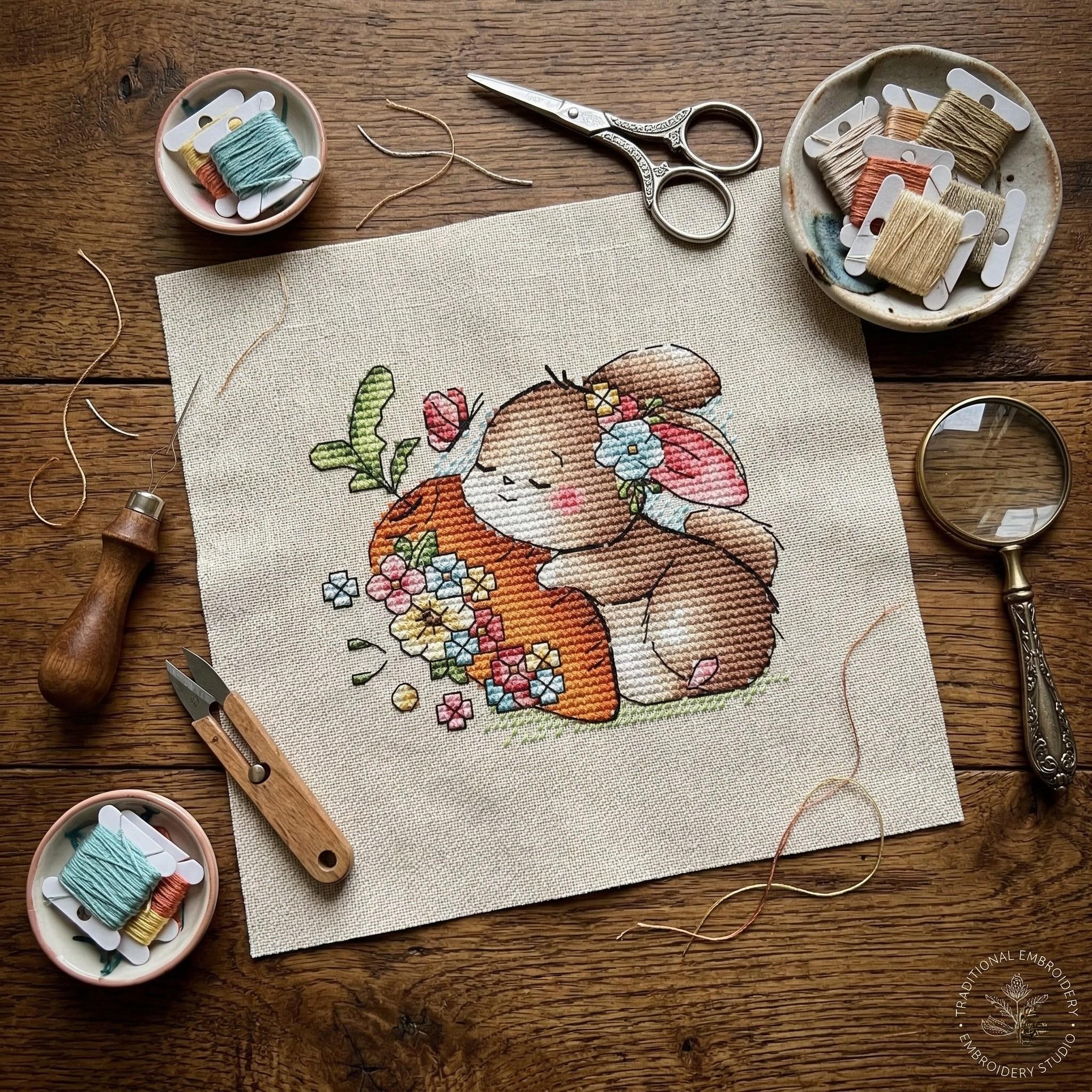 Bunny and Carrot Cross Stitch Pattern, Floral Rabbit (PDF Pattern) - Etsy