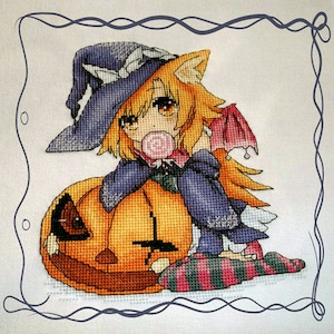 Halloween Witch Cross stitch pattern PDF, Cute embroidery Decor, Easy cross stitch pattern, Halloween Gift embroidery, Witch pattern PDF