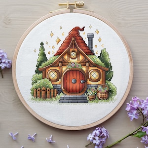 House Cross Stitch Pattern Digital Download, Magic House Embroidery, Fairytale House Cross Stitch, Spring Decor, Cozy House Pattern PDF