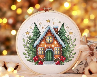 Christmas Cross Stitch Pattern, Gingerbread House Embroidery (PDF Pattern)