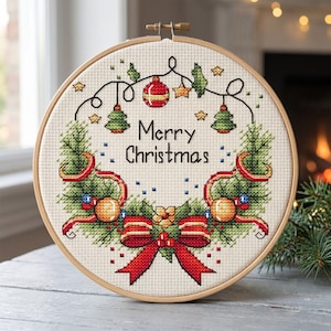 Weihnachtskranz Kreuz Kreuzstichmuster PDF Instant Download Digitale Datei Stickerei