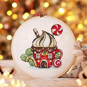 Christmas Cross Stitch Pattern PDF, Winter house Counted Cross Stitch, Winter Embroidery Digital Pattern PDF