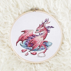 Dragon Cross Stitch Pattern PDF, Pink Dragon Cross Stitch, Fantasy Cross Stitch, Flower Dragon Cross Stitch, Modern Cross Stitch Design