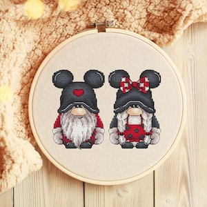 Gnome Cross stitch pattern PDF, Mouse Gnome Counted Cross Stitch, Mice Cross Stitch, Cute Gnome Embroidery Instant Download File, Wall Decor