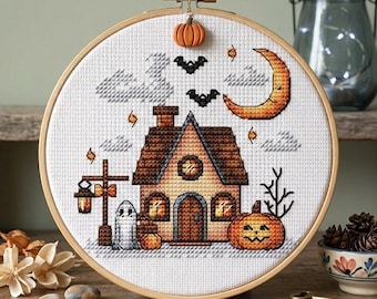 Halloween House Cross Cross Stitch Pattern PDF Instant Download Digital File Embroidery