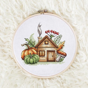 House Cross Stitch Pattern PDF, Autumn house Counted Cross Stitch, Autumn Embroidery, Embroidery Design Digital File PDF