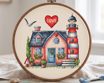 House Cross Stitch Pattern, Lighthouse Embroidery (PDF Pattern)