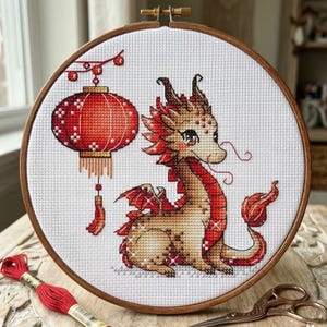 Chinesischer Drache Kreuzstich-Muster, Fantasy Cute Design (PDF-Muster)