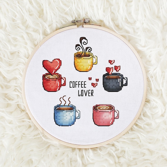 Coffee Mug Cross Stitch Pattern PDF Coffee Lover Cross 